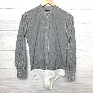 J. Crew Black White Stripe Shirt Stretch Tailored Perfect Bodysuit Long Sleeve 4